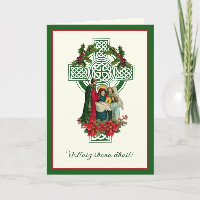 Cartes Pour Fêtes Annuelles Irlandais Nativité Vierge Marie Jésus Poinsettias  (Devant)