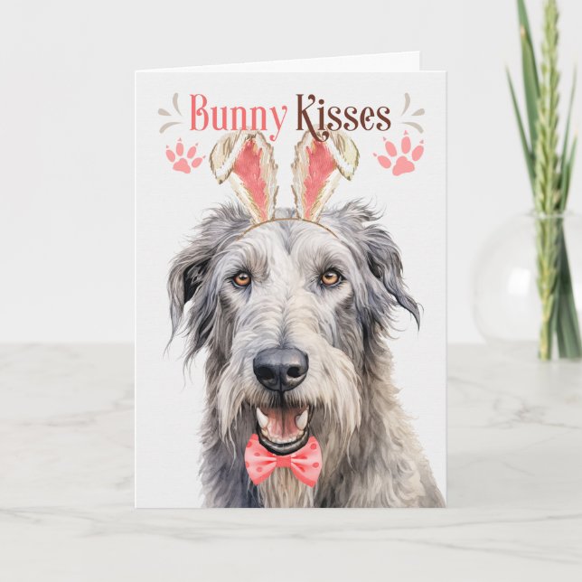 Cartes Pour Fêtes Annuelles Irlandais Wolfhound Dog dans Bunny Ears pour Pâque (Devant)