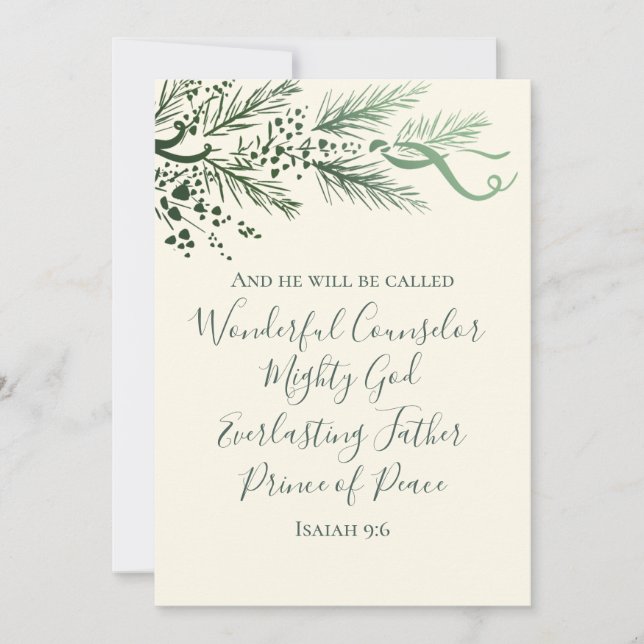 Cartes Pour Fêtes Annuelles Isaiah 9:6 Scripture Pine & Bow Photo Christmas (Devant)