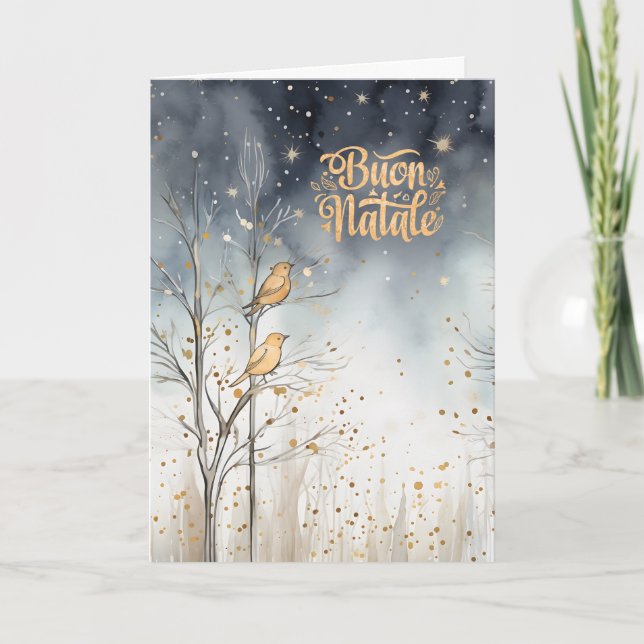Cartes Pour Fêtes Annuelles Italie Forêt d'hiver Wild Bird Navy (Devant)