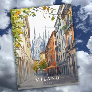 Cartes Pour Fêtes Annuelles Italie Vintage Milano Milan Voyage Aquarelle