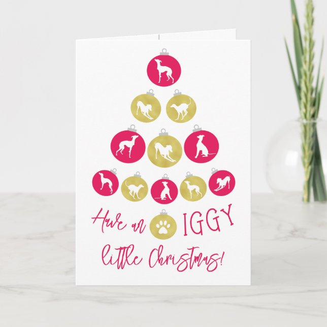 Cartes Pour Fêtes Annuelles Italien Greyhound Baubles Rouge Faux Or (Devant)