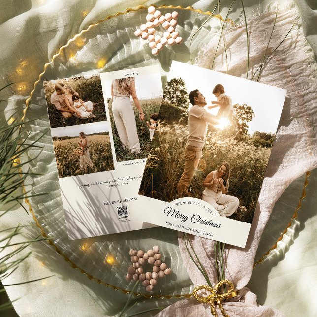 Cartes Pour Fêtes Annuelles Ivoire Très Joyeux Noël Quatre Photo Vertical (Créateur téléchargé)