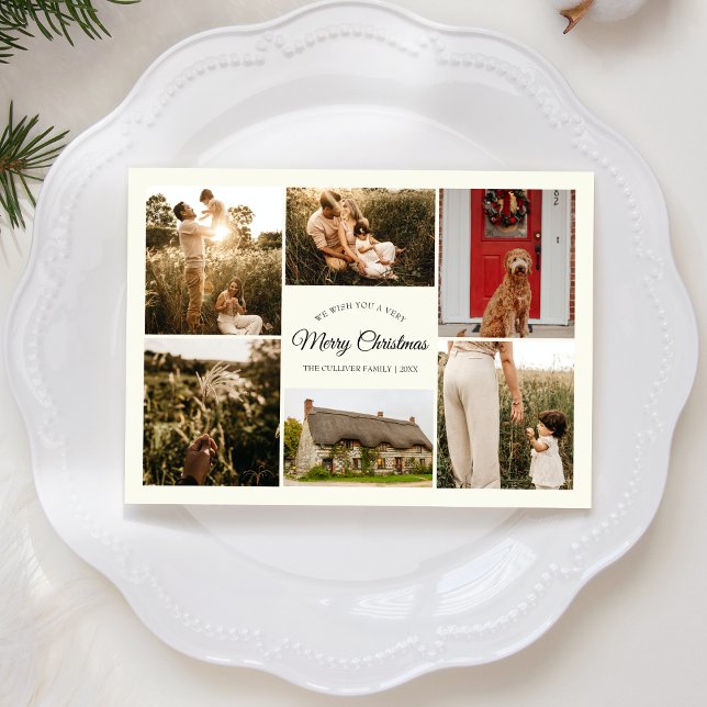 Cartes Pour Fêtes Annuelles Ivoire Très Joyeux Noël Six Photo Collage (Créateur téléchargé)