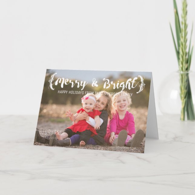 Cartes Pour Fêtes Annuelles Ivory Elegant Sketted Merry & Bright Photo (Devant)