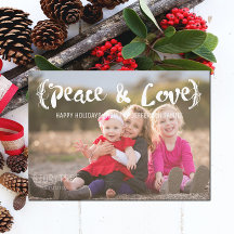 Ivory Elegant Sketted Peace & Love Holiday Photo