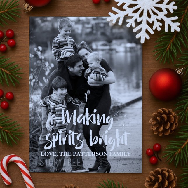 Cartes Pour Fêtes Annuelles Ivory Starry Making Spirits Bright Holiday (Ivory Starry Making Spirits Bright Holiday Photo Card)