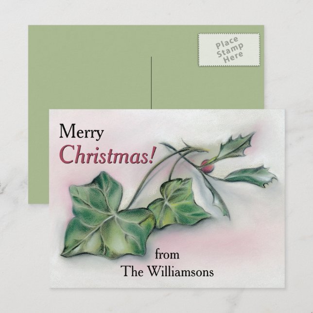 Cartes Pour Fêtes Annuelles Ivy et Holly Noël personnalisé (Devant / Derrière)