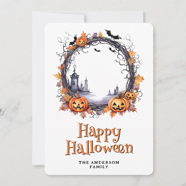 Cartes Pour Fêtes Annuelles Jack O’Lanterns Fantômes chauves-souris joyeuses H (Devant)