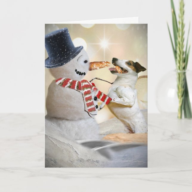 Cartes Pour Fêtes Annuelles Jack Russell Mange Le Nez De Snowman (Devant)