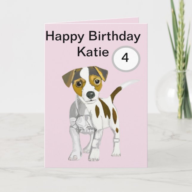 Cartes Pour Fêtes Annuelles Jack Russell Terrier Chiot Jeune Filles Editable A (Devant)