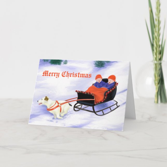 Cartes Pour Fêtes Annuelles Jack Russell Terrier tirant le traîneau (Devant)
