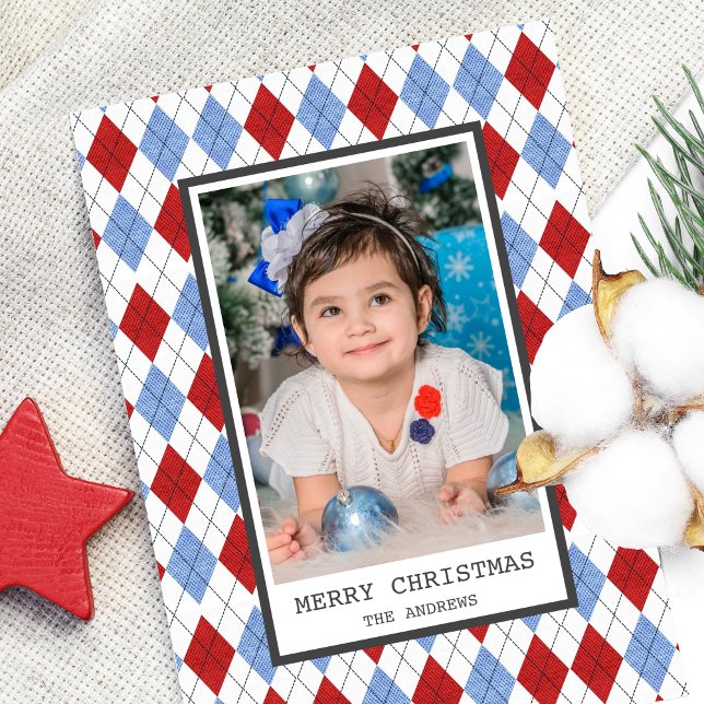 Cartes Pour Fêtes Annuelles Jacquard rouge et bleu Plaid Photo de Noël (Créateur téléchargé)