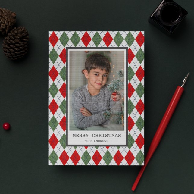 Cartes Pour Fêtes Annuelles Jacquard rouge et vert Plaid Photo de Noël (Créateur téléchargé)