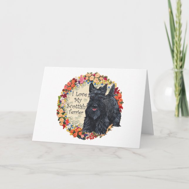 Cartes Pour Fêtes Annuelles J'adore mon Terrier écossais (Devant)
