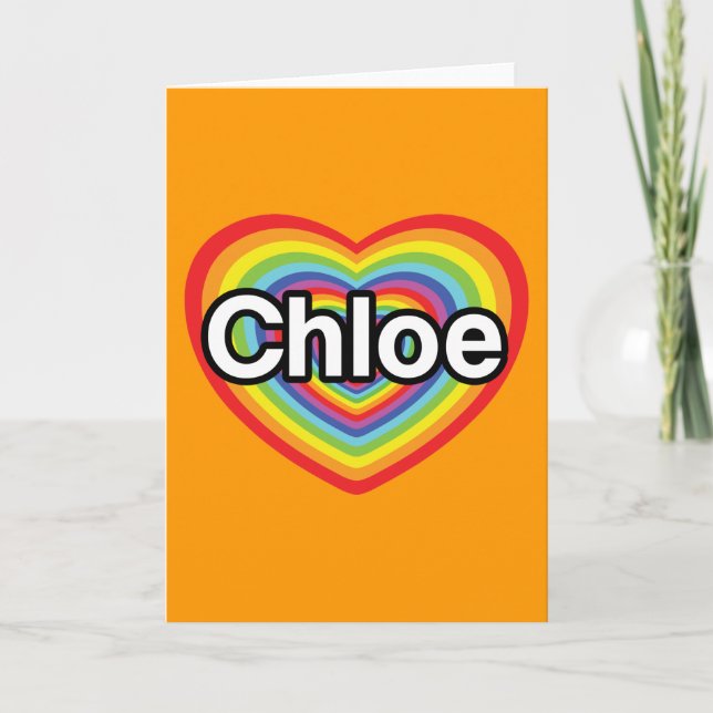 Cartes Pour Fêtes Annuelles J'aime Chloe : coeur d'arc-en-ciel (Devant)