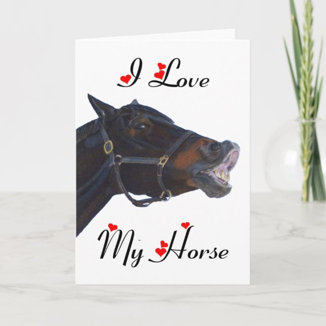 Cartes Pour Fêtes Annuelles J'aime mon cheval ! Drôle (Devant)