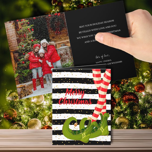 Cartes Pour Fêtes Annuelles Jambes d'elfes fantaisie pliées Photo de Noël (Créateur téléchargé)