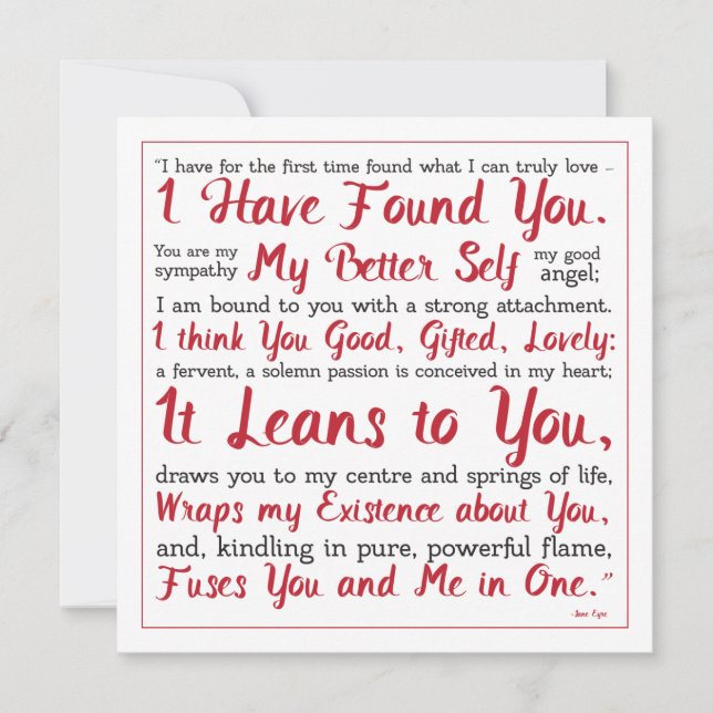 Cartes Pour Fêtes Annuelles Jane Eyre Red and White Better Self Citation (Devant)