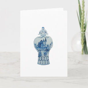 Cartes Pour Fêtes Annuelles Jar de gingembre blanc et bleu peint à la main