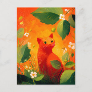 Cartes Pour Fêtes Annuelles Jardin de fleurs sauvages au chat rouge fantaisist