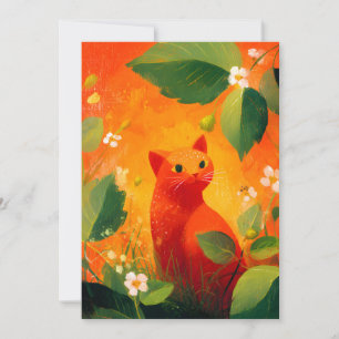 Cartes Pour Fêtes Annuelles Jardin de fleurs sauvages au chat rouge fantaisist