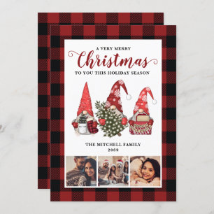 Cartes Pour Fêtes Annuelles Jardin de Noël Gnome Buffalo Plaid Pin Rustique