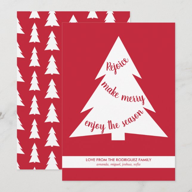 Cartes Pour Fêtes Annuelles Jardin de Noël moderne rouge et blanc Script (Devant / Derrière)