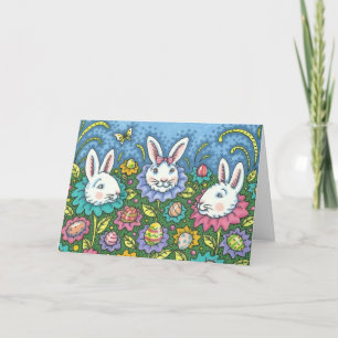 CARTES POUR FÊTES ANNUELLES JARDIN DE PÂQUES FANTAISISTE AVEC OEUF ET FLEURS D