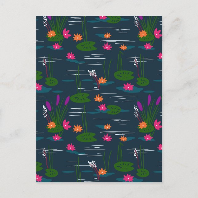 Cartes Pour Fêtes Annuelles Jardin floral de Lotus Whimsical de minuit (Devant)