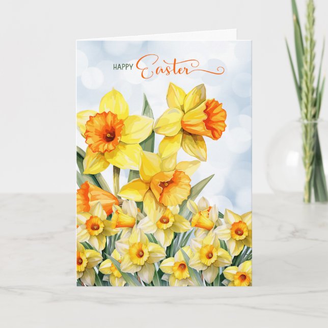 Cartes Pour Fêtes Annuelles Jardin jonquille de Pâques avec Blue Sky Bokeh (Devant)