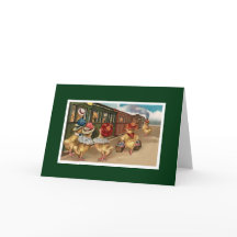 Jaunes poussins dans le train - Art anthropomorphe