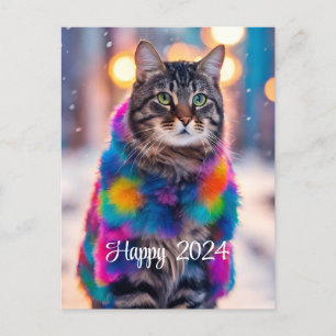 Cartes Pour Fêtes Annuelles Jazzy Kitty en manteau de fourrure - Joyeux 2024