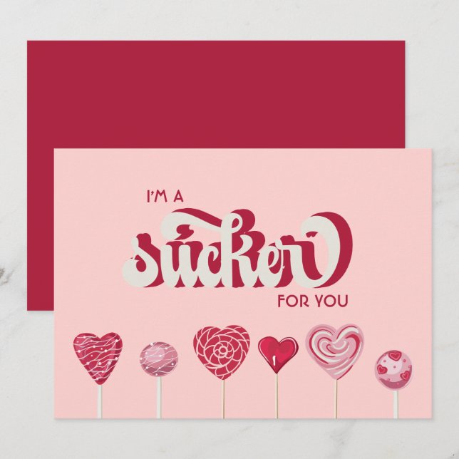 Cartes Pour Fêtes Annuelles Je suis un Sucker pour toi Lollipop Valentine (Devant / Derrière)