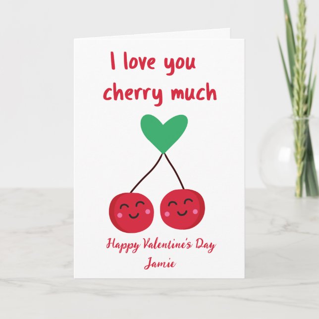 Cartes Pour Fêtes Annuelles Je t'aime Cherry Beaucoup drôle Saint Valentin (Devant)