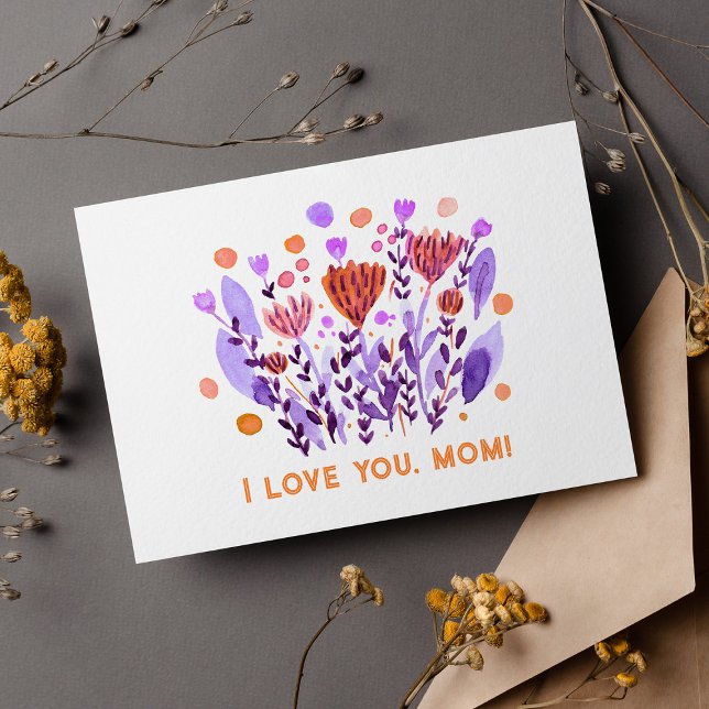 Cartes Pour Fêtes Annuelles Je t'aime, maman Fleurs rétro mignonnes doodle (Créateur téléchargé)