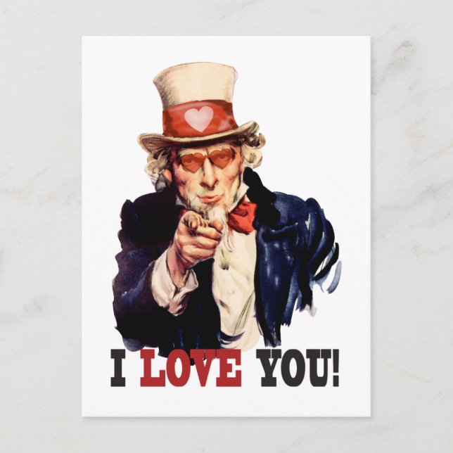 Cartes Pour Fêtes Annuelles Je t'aime - Oncle Sam Style Valentine (Devant)