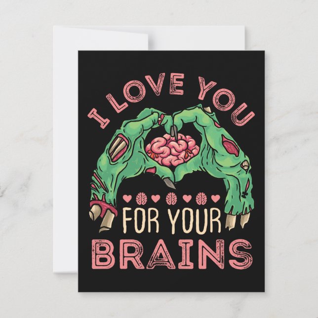 Cartes Pour Fêtes Annuelles Je t'aime pour tes cerveaux Zombie Saint Valentin (Devant)