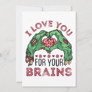 Cartes Pour Fêtes Annuelles Je t'aime pour tes cerveaux Zombie Saint Valentin
