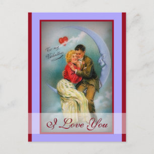 Cartes Pour Fêtes Annuelles Je t'aime Romantique Vintage Valentine Couple Moon