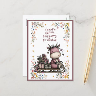 Cartes Pour Fêtes Annuelles Je veux un hippopotame pour Noël