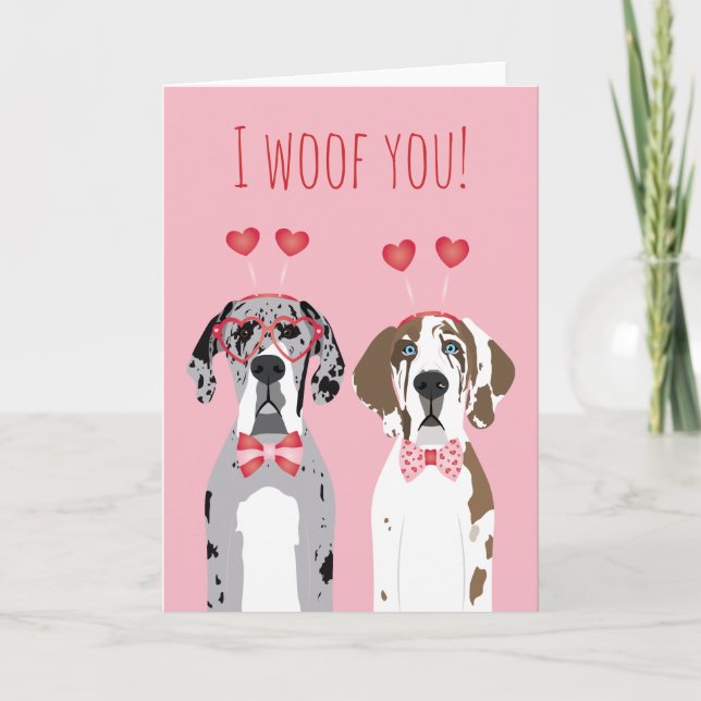 Cartes Pour Fêtes Annuelles Je vous aboie Grands Dames de Chien Rose Rouge (Devant)