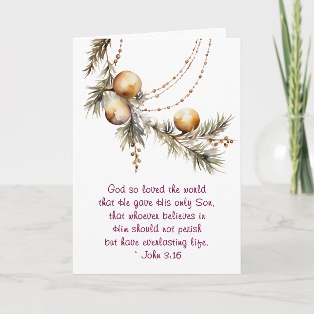 Cartes Pour Fêtes Annuelles Jean 3:16 Bible Verse Christian Gold Noël (Devant)