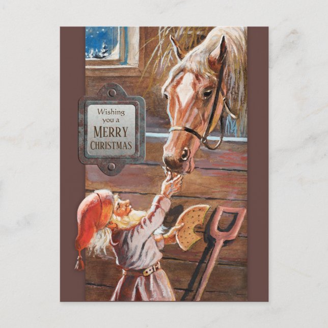 Cartes Pour Fêtes Annuelles Jenny Nyström Christmas Tomte Brownie cheval stabl (Devant)
