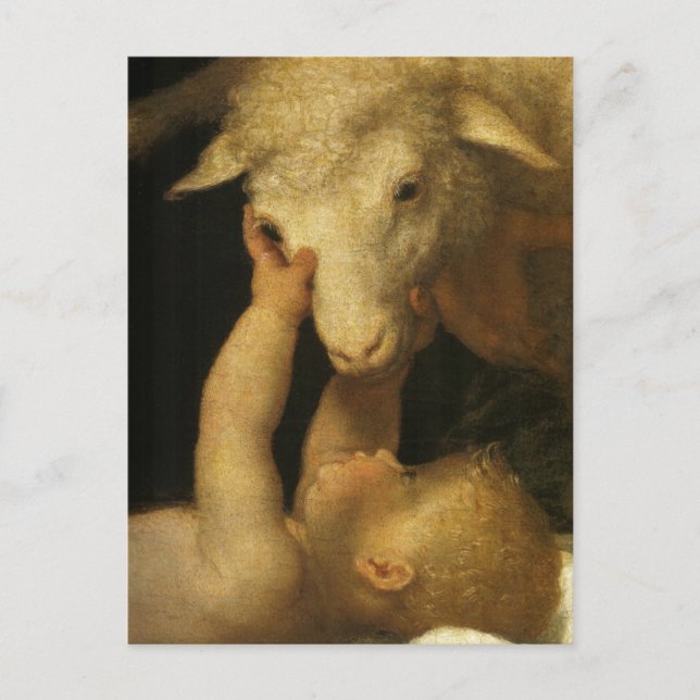 Cartes Pour Fêtes Annuelles Jésus bébé touche l'agneau (Devant)