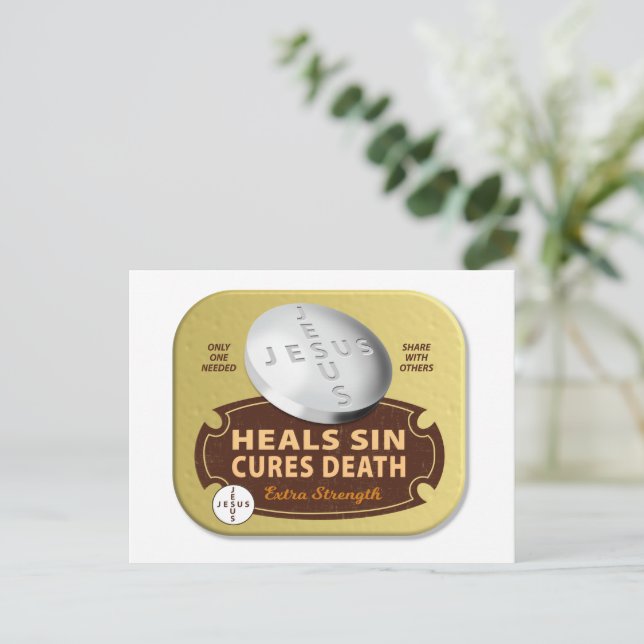 Cartes Pour Fêtes Annuelles Jesus Cures Pill - Foi Religieuse Chrétienne Prier (Debout devant)