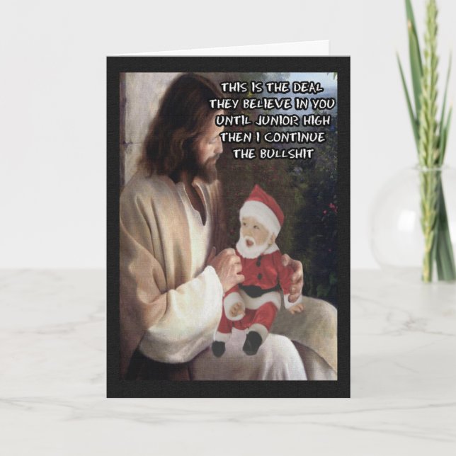 Cartes Pour Fêtes Annuelles Jésus drôle et Père Noël (Devant)