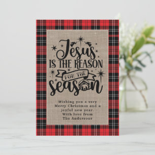 Cartes Pour Fêtes Annuelles Jésus est la raison de la saison Plaid Buffalo