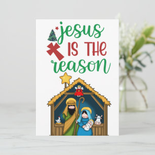 Cartes Pour Fêtes Annuelles "Jésus est la Raison" Nativité Sainte Famille Chri