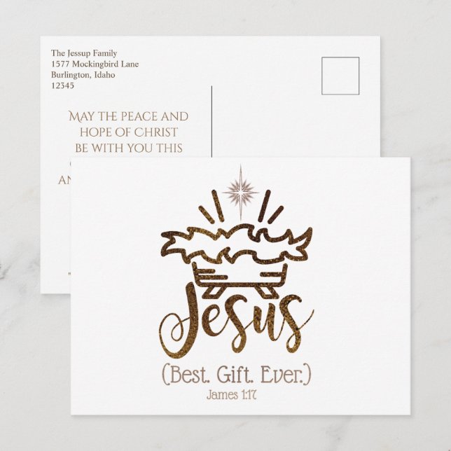 Cartes Pour Fêtes Annuelles JESUS LE MEILLEUR CADEAU JAMAIS Noël Nativité Écri (Devant / Derrière)